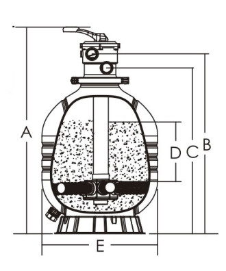 Sand filter with top six-way valve, model "MFV", Emaux 