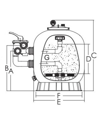 Sand filter with side six-way valve, model "SP", Emaux 