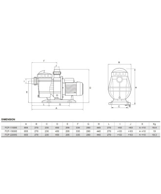 Pool pump with large pre-filter and basket, model "FCP-S", Glong