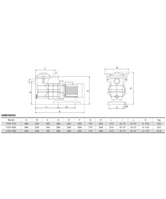 Pool pump with large pre-filter and basket, model "FCP", Glong