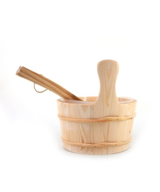 Wooden Sauna Bucket with Plastic Insert and Ladle | Spa Point