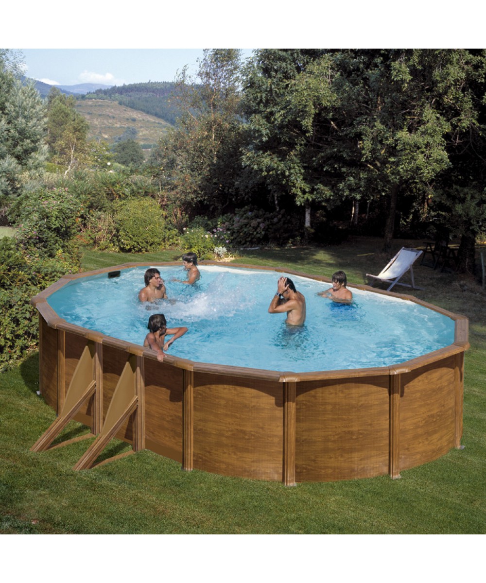 Above-ground steel wall oval pool with dimensions: 6.10 x 3.75m, depth: 1,2m, EU