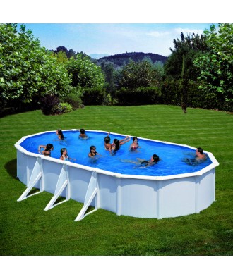 Above-ground steel wall oval pool with dimensions: 7.30 x 3.75m, depth: 1,32m, EU