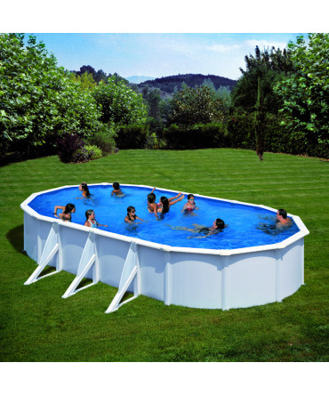 Above-ground steel wall oval pool with dimensions: 7.30 x 3.75m, depth: 1,2m, EU
