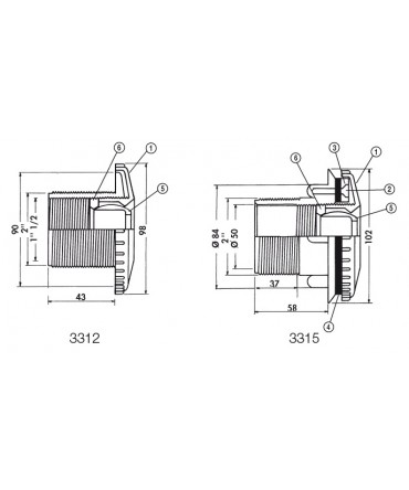 Spare parts for wall nozzle 3312 - 3315 | Hayward