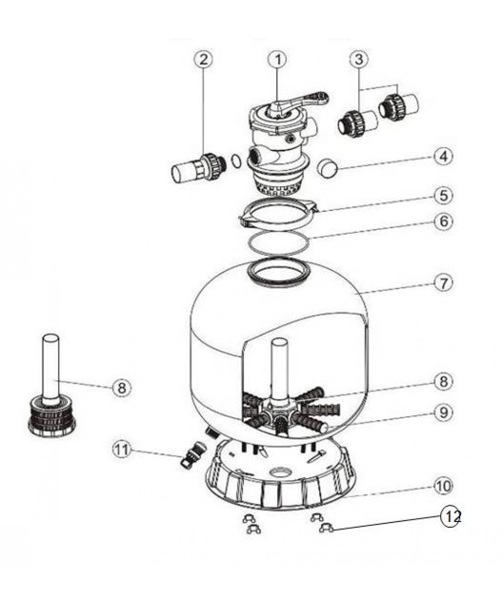 Union for 6-way Valve with ø1½" Connection and Rubber Gasket, Emaux