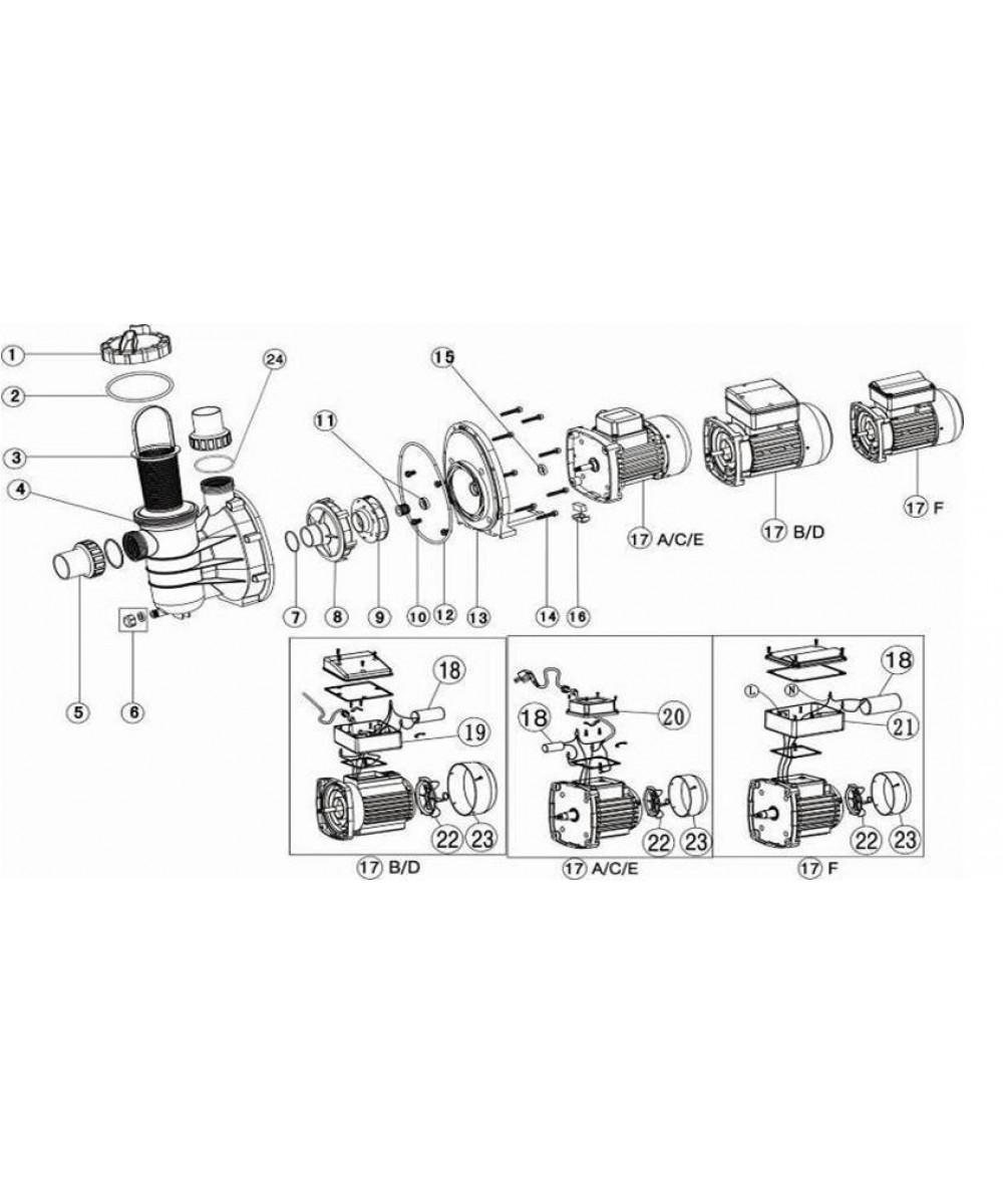 Pump cover seal, model "SS", Emaux
